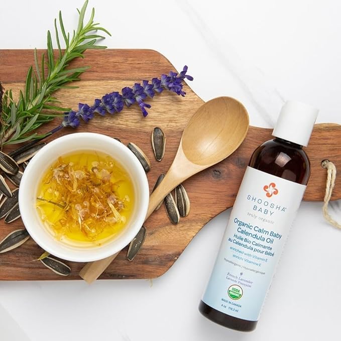 Shoosha Organic Calendula Oil Fragrance Free, for Babies, Real Calendula Oil, Calendula Massage Oil Moisturizer, Hypoallergenic, Gluten-Free, 100% Biodegradable