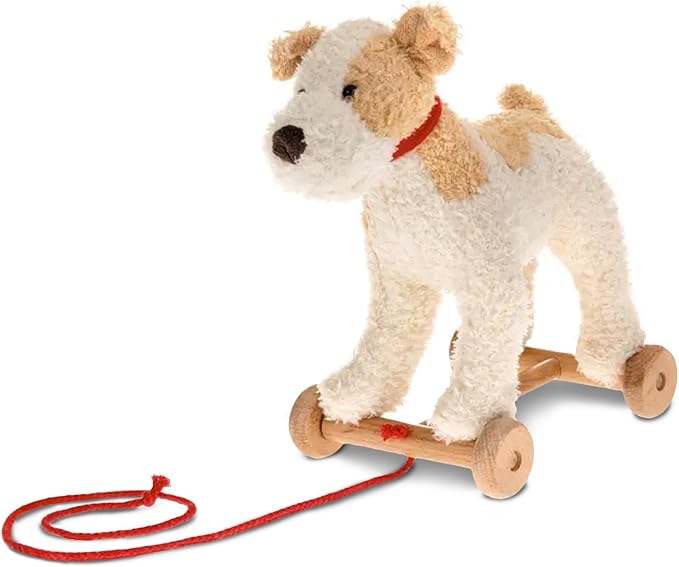 Egmont Toys Eliot Wooden Pull Dog – Montessori Toy for 1 Year Old, Plush Dog Pull Along Set on Wheels, Toddler Pull Puppy, Wooden Soft Plush for Boys and Girls, Educational Baby Drag Along Gift