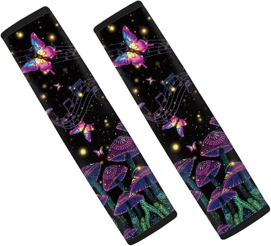 UNICEU Mushroom Butterfly Print Auto Seat Belt Cover Shoulder Pad for Most Vehicle SUV Truck 2Piece Set Car Accessory for Women