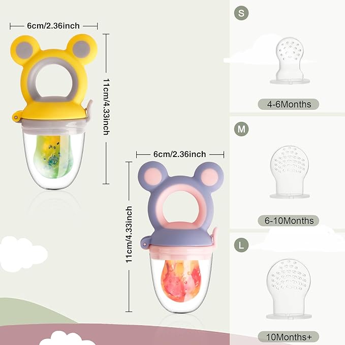 Baby Solids/Frozen Fruit Feeder Pacifier, Infant Teether Toy 4M+, BPA-Free Silicone Pouch & Nipple, Safely Introduce Solids, Teething Relief, 2-Pack