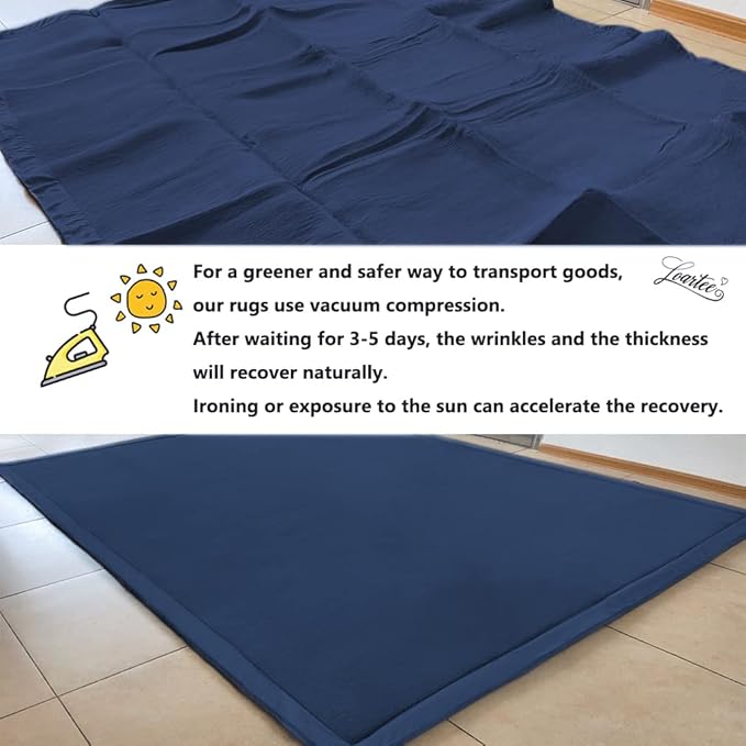 Loartee Nursery Rug Coral Velvet Crawling Rugs Mat Area Rugs Play Crawling Mat(6'7"x7'10", Dark Blue) for Toddler Children Play Mat Yoga Mat Exercise Pads Carpet