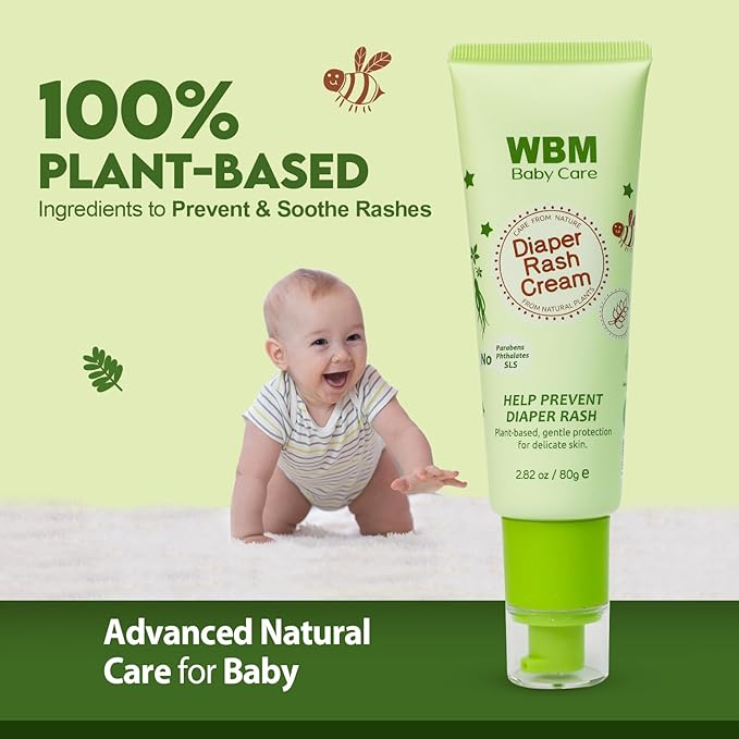 WBM Diaper Rash Cream | Baby Rash Relief Ointments Cream | Cruelty-Free, Hypoallergenic, Soothing, Moisturizing with Zinc Oxide | Gentle for Baby Skin | 2.82 oz