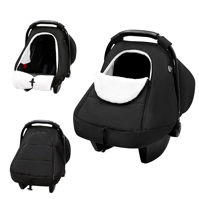 SWESEN Winter Car Seat Covers for Babies, Cozy & Warm Cover, Infant Car Seat Canopy Water Resistant, Universal Cold Weather Shield, Black
