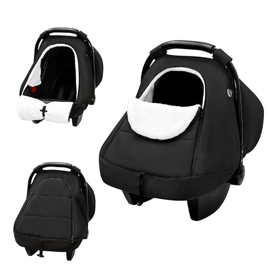 SWESEN Winter Car Seat Covers for Babies, Cozy & Warm Cover, Infant Car Seat Canopy Water Resistant, Universal Cold Weather Shield, Black