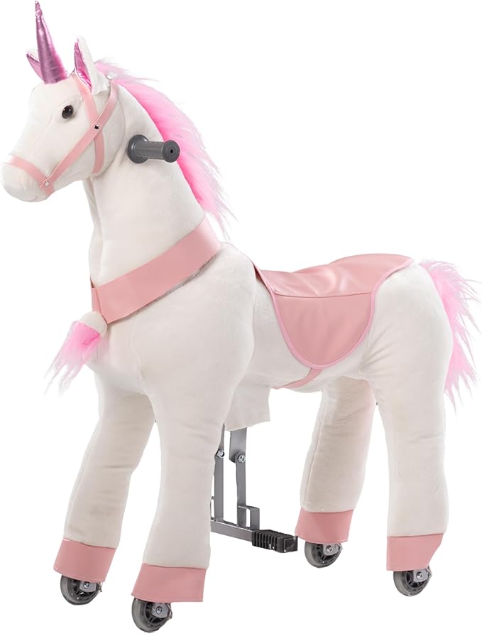 Ride on Unicorn Toys, Kids Ride on Horse Riding Horse Toys Ride on Toys for 4-9 Years Old, Premium Plush Animals Toys Walking Horse with Wheels 33.46" L x 11.81" W x 35.83" H