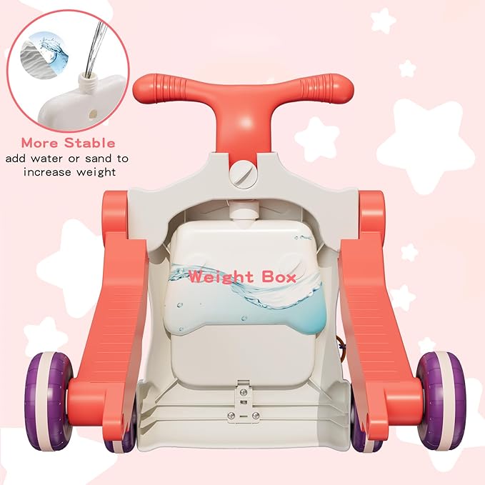 HYES Upgraded 5 in 1 Baby Walker and Activity Center for Baby Girl, Learning to Walk, Sit to Stand, Early Learning Push Toys for Infant 12 Months, Walking Toys Gift for Toddler Girls, Red