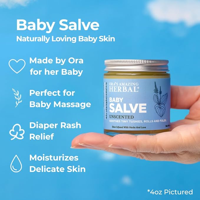 Baby Salve, Diaper Balm Ointment, Drool Rash Prevention, Natural Diaper Cream, Calendula Thyme Burdock Cream, Baby Eczema Acne and Rash Treatment, 4 oz, Ora’s Amazing Herbal