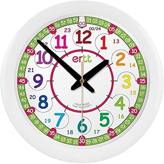 Teaching Wall Clock - Learn The Time Wall Clock - Kids Analog Clock for Classroom, Playroom, Bedroom, Educational Room Decor - School Clock for Kids with Rainbow Face (29cm)