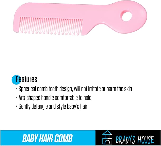 BRADYS HOUSE - 3 Piece Baby Hair Brush and Comb Set for Newborns and Toddlers (Pink)
