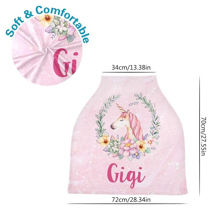 Personalized Baby Car Seat Cover for Babies, Custom Name Baby Car Seats Canopy for Girls, Nursing Breastfeeding Stroller Covers for Infant Newborn, Shower Gift for Baby (Unicorn Pink)