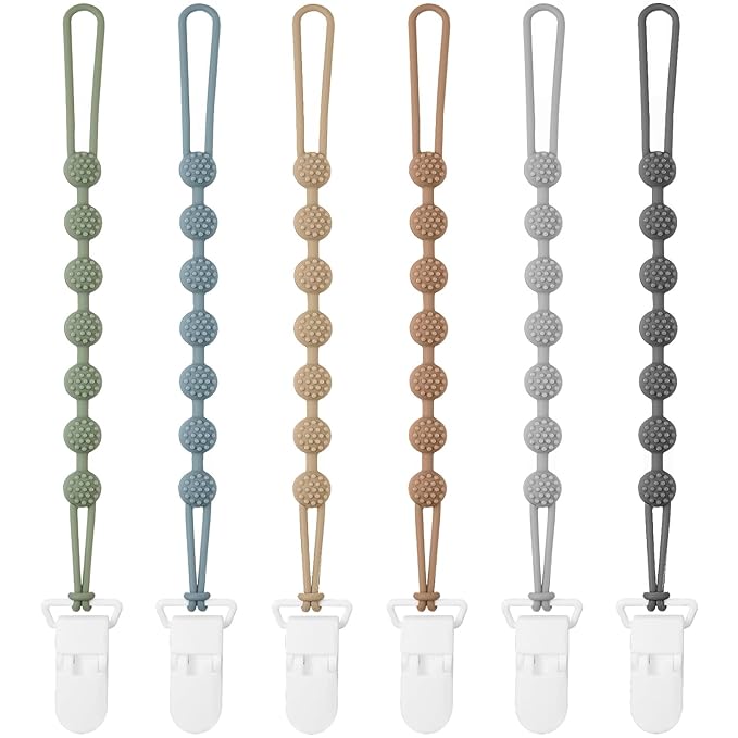 Eascrozn 6 Pack Silicone Pacifier Clip with One-Piece Design for Baby Boys and Girls, BPA Free Soft Flexible Binky Clips with Texture for Baby Essentials