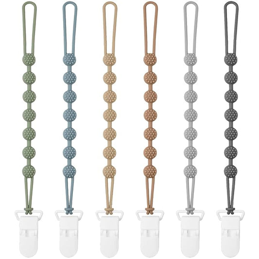 Eascrozn 6 Pack Silicone Pacifier Clip with One-Piece Design for Baby Boys and Girls, BPA Free Soft Flexible Binky Clips with Texture for Baby Essentials