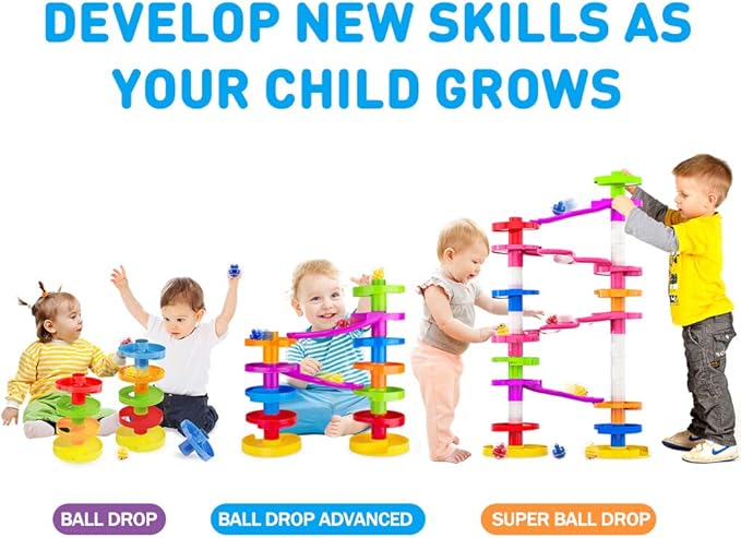 WEofferwhatYOUwant Advanced Ball Drop Toy – 16-Piece STEM Playset for Toddlers with 2 Purple Bridges & 8 Spiral Ramps | Creative Building Fun | Safe 9M+ | Interactive Family Play | Durable, Stackable