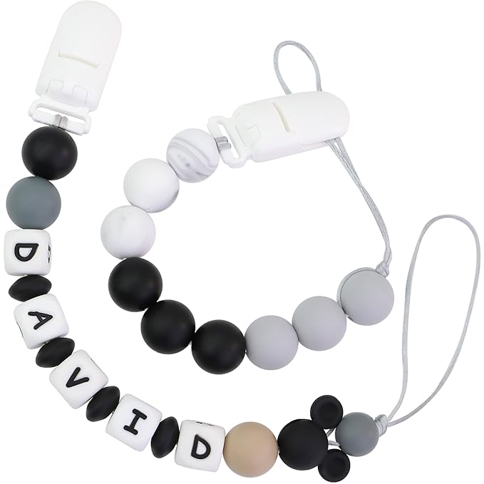 Personalized Pacifier Clip with Name, Customizable Pacifier Clip (2 Pack) (Mouse-Black)