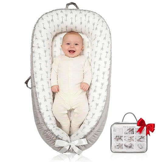 Baby Support Cushion | Organic Cotton Infant Floor Support Cushion | Reversible, Adjustable & Portable Floor Support | Soft, Breathable, Washable Cover (Grey Arrow)