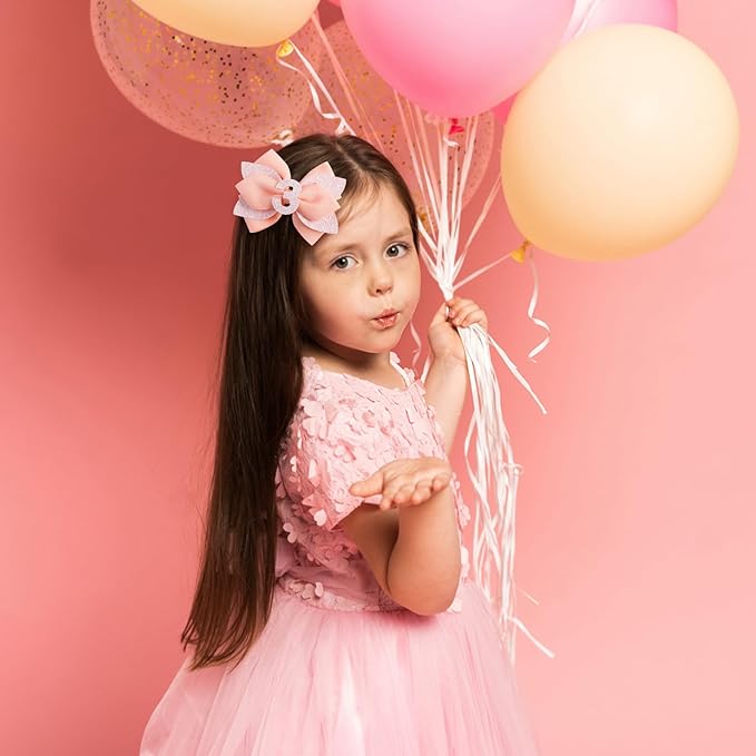 Glitter Birthday Hair Bow for Baby Girls 1 2 3 4 5 6 Years Peach Party Decoration Hair Accessories for Three 3rd Third Birthday