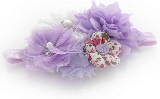 My Lello Shabby Fabric Flower Cluster Headbands Baby - Girls - Toddler Stretchy Elastic
