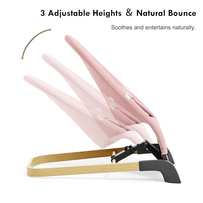Foldable Baby Bouncer, Baby Bouncer Seat with 3 Adjustable Heights, Portable Newborn Rocker, Ergonomic Bouncer Seat for Natural Bounce, Bouncer for Babies 0-6 Months, Soft Cotton (Pink)