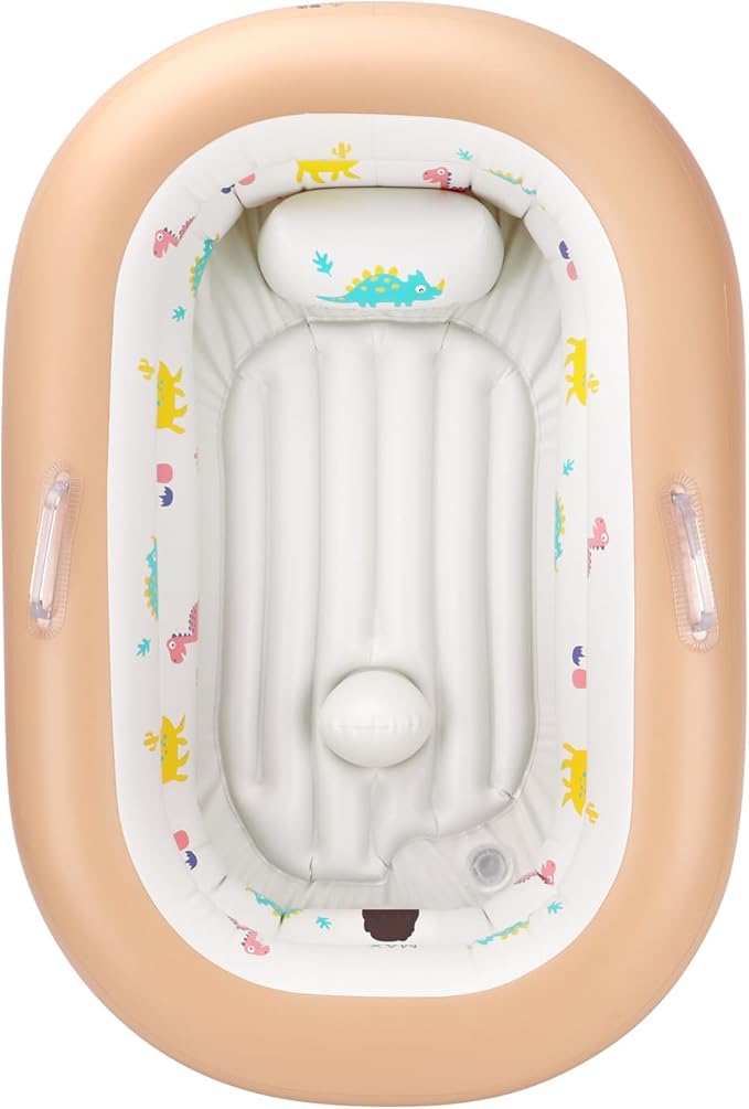 Inflatable Baby Bathtub Portable Mini Air Swimming Pool Kid Infant Toddler Travel Bath Tub Foldable Shower Pool Bath (Brown)