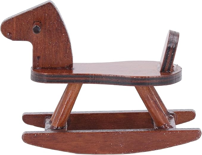 Miniature Wooden Horse, 1:12 Scale Doll House Rocking Horse Doll House Wooden Rocking Simulation Cockhorse for Accessory (Brown)