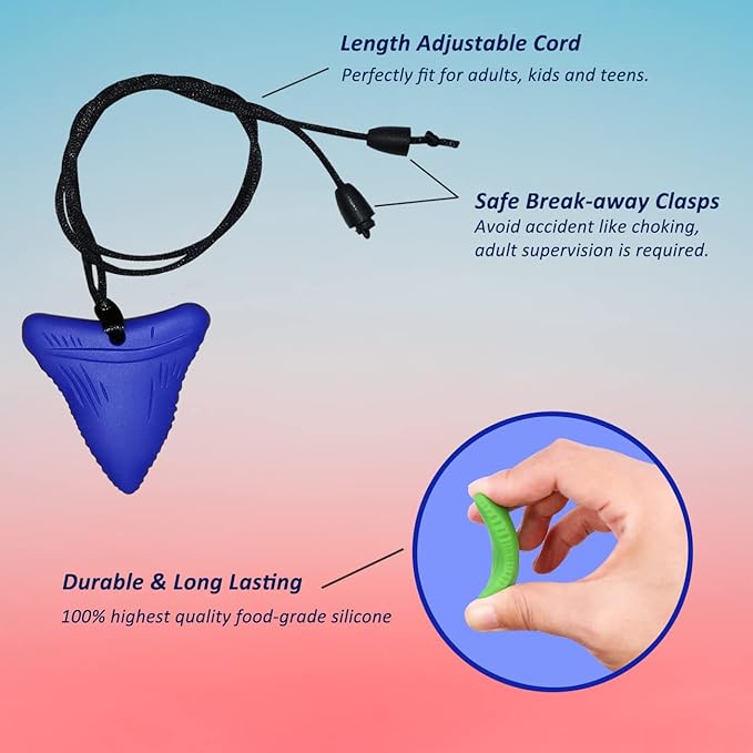 Sensory Chew Necklace for Kids and Adults, Shark Tooth Chew Necklaces for Boys Girls with Autism, ADHD, Fidgeting Needs, Sensory Chew Toys for Kids 4 Pack