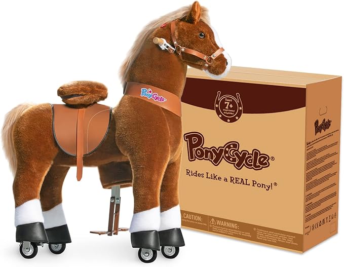 PonyCycle Large Pony Cycle U5 Horse Ride on Toys for Boys Classic Model U (with Brake/ 42.5" Height/Size 5 for Age 7-12) Mechanical Riding Pony Gifts Brown Ux524