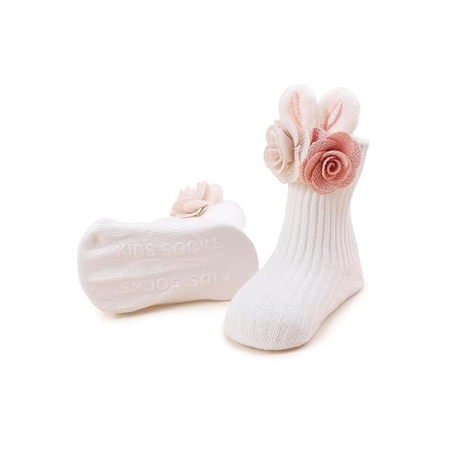 cherrboll Baby Girl Headbands and Socks Set, 3Pcs Soft Floral Hairbands Hair Bows Knit Socks for Newborn Infants Toddlers Photography Props Easter Gifts