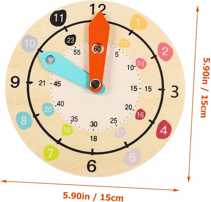 Multifunctional Wooden Clock for Learning and Color Recognition Educational Preschool Teaching Clock Cartoon Style for Intellectual Development and Rule Understanding