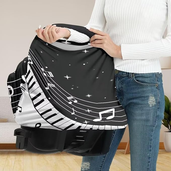 Coldinair Music Notes Star Multifunctional Nursing Cover Multi Use Cover for Baby Car Seat Canopy Shopping Cart Cover,Stroller Cover