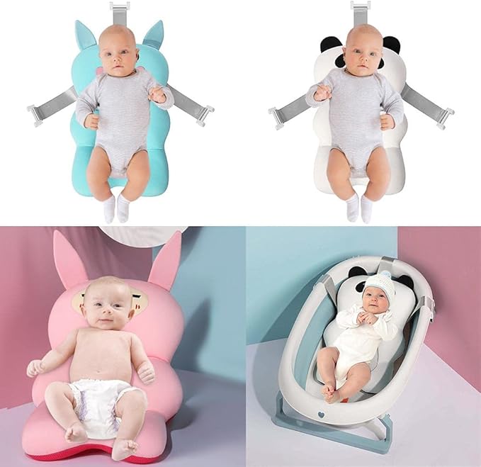 Baby Bath Mat, 52 x 34 x 9 cm Baby Shower Cushion with about 20KG Bearing Range, Baby Bath Support Seat Mat, for 0-1 Years Old Newborn (White Panda)