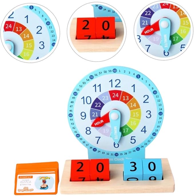 HANABASS 1 Set Wooden Clock for Educational Recognition Plaything for Safe Premium Wood Material Develops Color and Shape Awareness