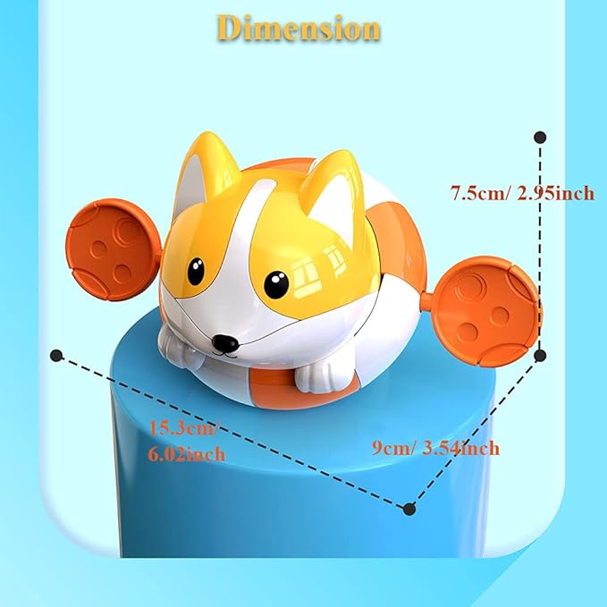 Bath Toy Pull and Go Corgi Bathtub Toy Windup Swimming Corgi Po String Tub Toy Rowing Puppy Floating Water Toy for Boys and Girls (Blue)