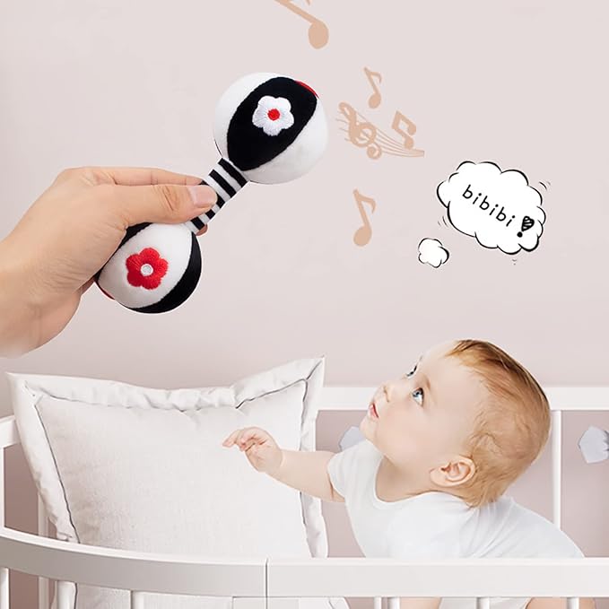 Rattles for Babies 0-6 Months, 2 Pcs Baby Soft Rattles 0-6 Months Early Developmental Hand Grip Toys for Infants Newborn Baby Girls Boys Gift