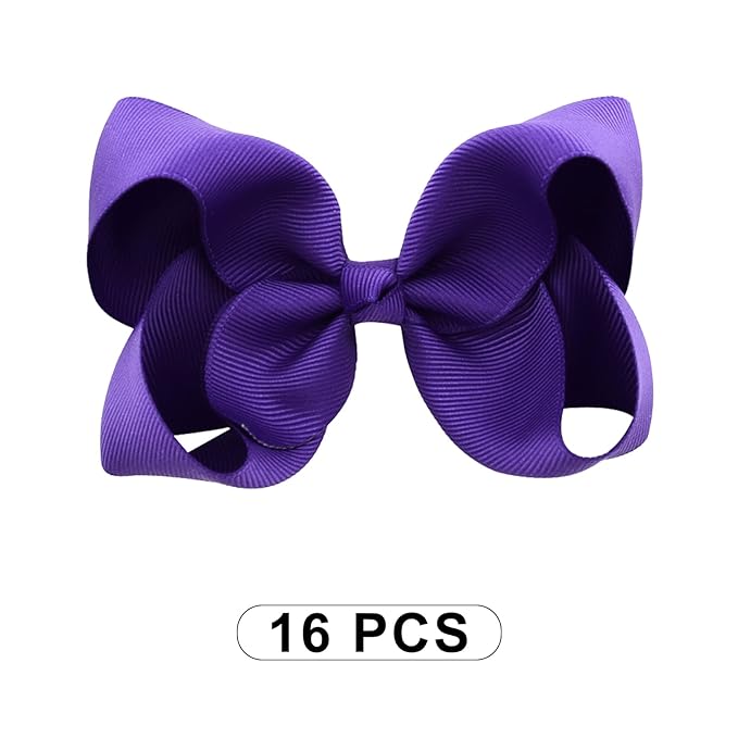 DEEKA 16 PCS 4" Hand-made Hair Bow Grosgrain Ribbon Solid Color Hair Bow Alligator Clips Hair Accessories for Little Teen Toddler Girls -Deep Purple