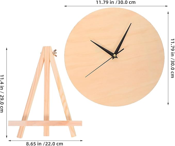 BESPORTBLE 1 Set DIY Clock Face: Unfinished Wooden Dial 12" - Round Clock Face Blank with Pointer & Easel for Crafts Desk Decor Painting and DIY Projects