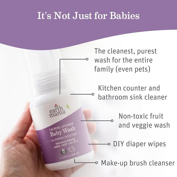 Earth Mama Calming Lavender Baby Wash Liquid Foaming Hand Soap, All-Purpose Lavender Body Wash for Sensitive Skin, Castile Soap with Coconut Oil, Shea Butter, Calendula, & Aloe, 5.3 Fl Oz (Pack of 2)