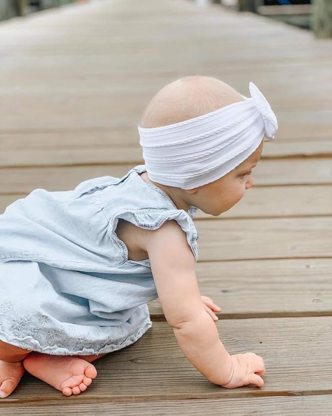 Toptim Baby Girl Bows Nylon Headbands Jacquard Design for Newborn Infant Toddler Little Girls (16-Pack)