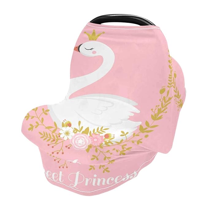 Cute Swan Princess Baby Car Seat Covers, Nursing Cover Breastfeeding Scarf Soft Breathable Stretchy Coverage, Infant Stroller Cover for Boys Girls