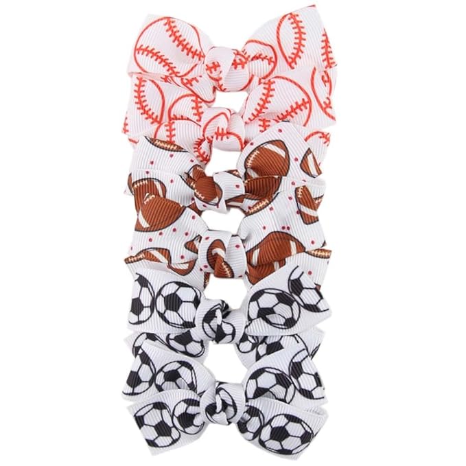 6Pcs Football Hair Bow Clip Baby Girls Sport Soccer Bow Hair Clip Infant Toddler Bowknot Hair Bow, Soccer Gifts for Girls Soccer Team ZFJ47 (Football Set)