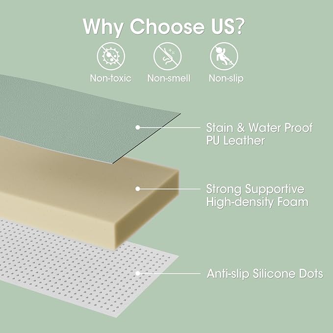 Comehealthy Baby Play Mat for Floor, 50x50 Vegan Leather Playpen Mat, Thickened Foam Cushioned Mat for Infants and Toddlers, Waterproof, Non-Slip & Stylish Playmat for Babies, Easy to Clean, Green