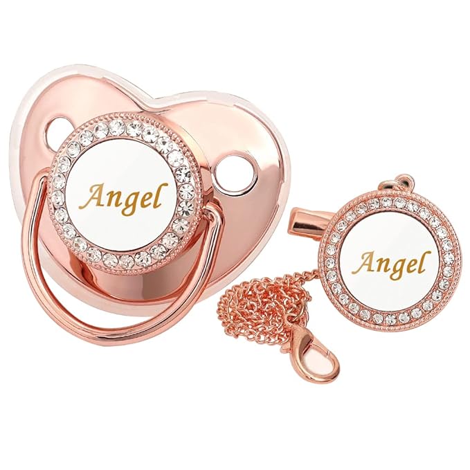 Personalized Pacifier and Pacifier Clip with Name,Bling Pacifier Clip Set with Multiple Patterns Glitter Crystal Luxurious Ideal Gift for Boy Girl Baby Shower Photography Newborns (Rose Gold)