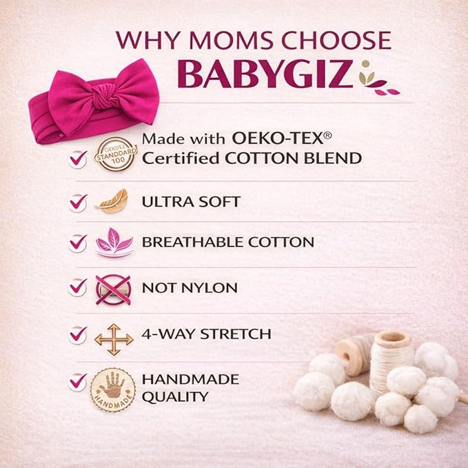 Baby Girl Headbands 0–6 Months – Newborn Infant Soft Cotton Handmade Bow Headband, Stretchy No Mark Baby Hair Accessories (Fuchsia Pink, 0-6 Month)