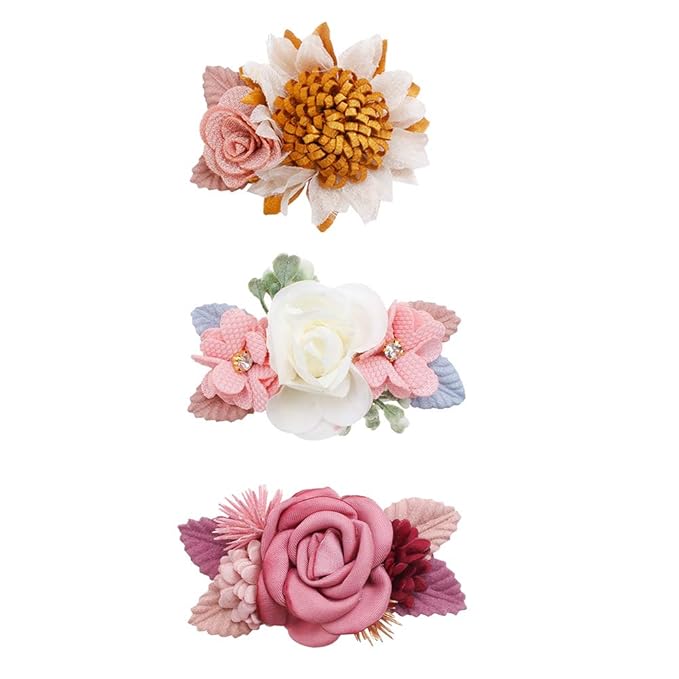 Flower Hair Clips Set-Cherrboll 3pcs Floral Hair Bow Accessories for Baby Girl Toddles Teen Gifts