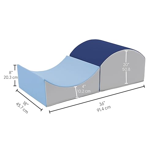FDP SoftScape Curvy in and Out Playtime Climber, Indoor Active Play Structure for Toddlers and Kids, Safe Soft Foam for Crawling and Sliding, 2-Piece Set - Navy/Powder Blue