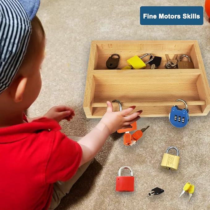 Inslat Montessori Lock and Key Toy Set for Toddlers, Educational STEM Lock Toys Matching Games Set with Wooden Tray for 3-5 Year Old Kids