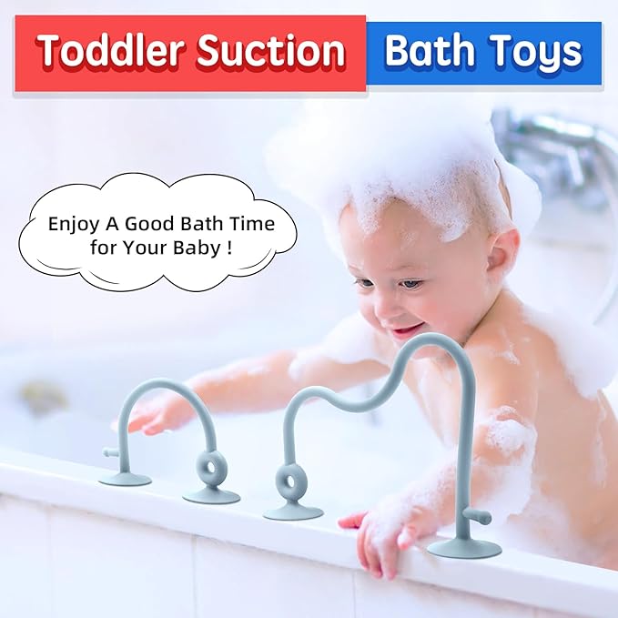 Baby Sensory High Chair Suction Toys for Infant Toddlers 12 18 Months, Food Grade Silicone String with Oak Loop Montessori Educational Parent-Child Baby Bath Toy Gift for Birthday or Easter (Blue)