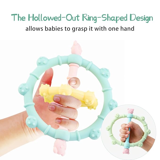 Food Grade Silicone Baby Teething Toys, 3-6 Months Easy-Hold Handle Infant Balls, 2 Pack Detachable Assembly of Baby Chews Toys, BPA Free,for Infant Boys Teethers