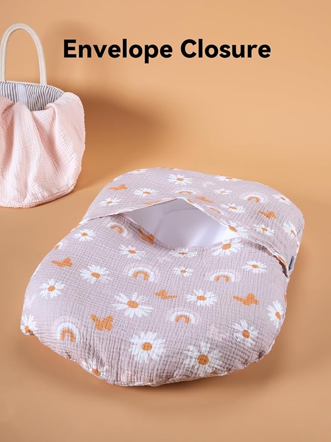 TILLYOU Muslin Baby Lounger Cover, 100% Cotton Newborn Lounger Cover, 2 Pack Baby Nest Slipcover for Boys Girls, Cover Only, Pink Butterfly