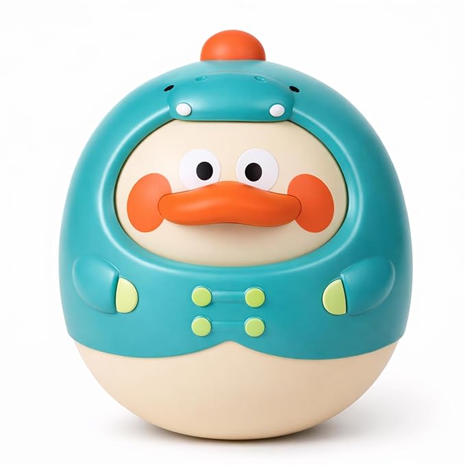 Musical Wobbler Toy, Tinabless Roly Poly Baby Toys, Dinosaur-Duck Tummy Time Toy | Tumbler Wobbler Toys for Newborns 3-12 Month Baby Boys and Girls Easter Basket Gifts Stocking Fillers(Blue)