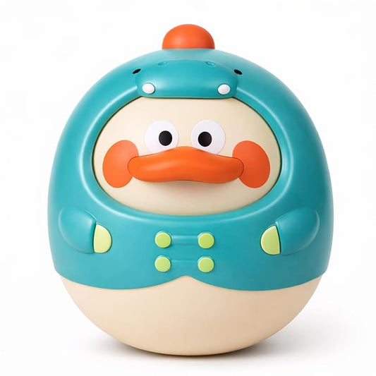 Musical Wobbler Toy, Tinabless Roly Poly Baby Toys, Dinosaur-Duck Tummy Time Toy | Tumbler Wobbler Toys for Newborns 3-12 Month Baby Boys and Girls Easter Basket Gifts Stocking Fillers(Blue)